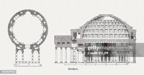 pantheon in rom, veröffentlichte 1878 zogen - pantheon stock-grafiken, -clipart, -cartoons und -symbole