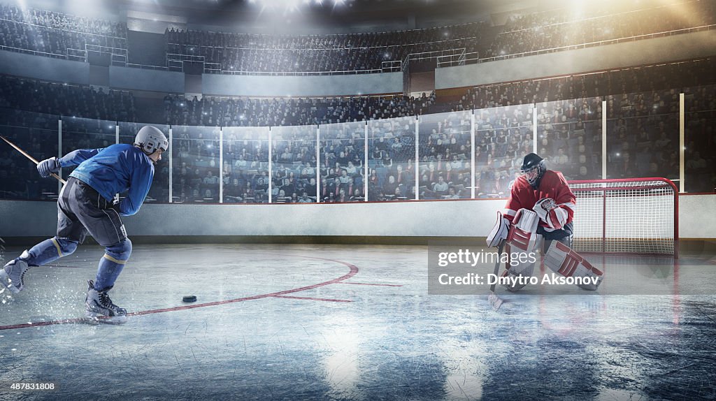 Ice hockey players in action