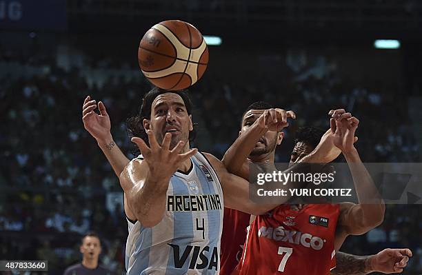 Argentina's power forward Luis Scola vies with Mexico's point guard Jorge Gutierrez during their 2015 FIBA Americas Championship Men's Olympic...