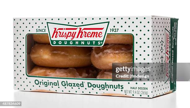 krispy kreme original glazed doughnuts half dozen box - doughnut box stock pictures, royalty-free photos & images