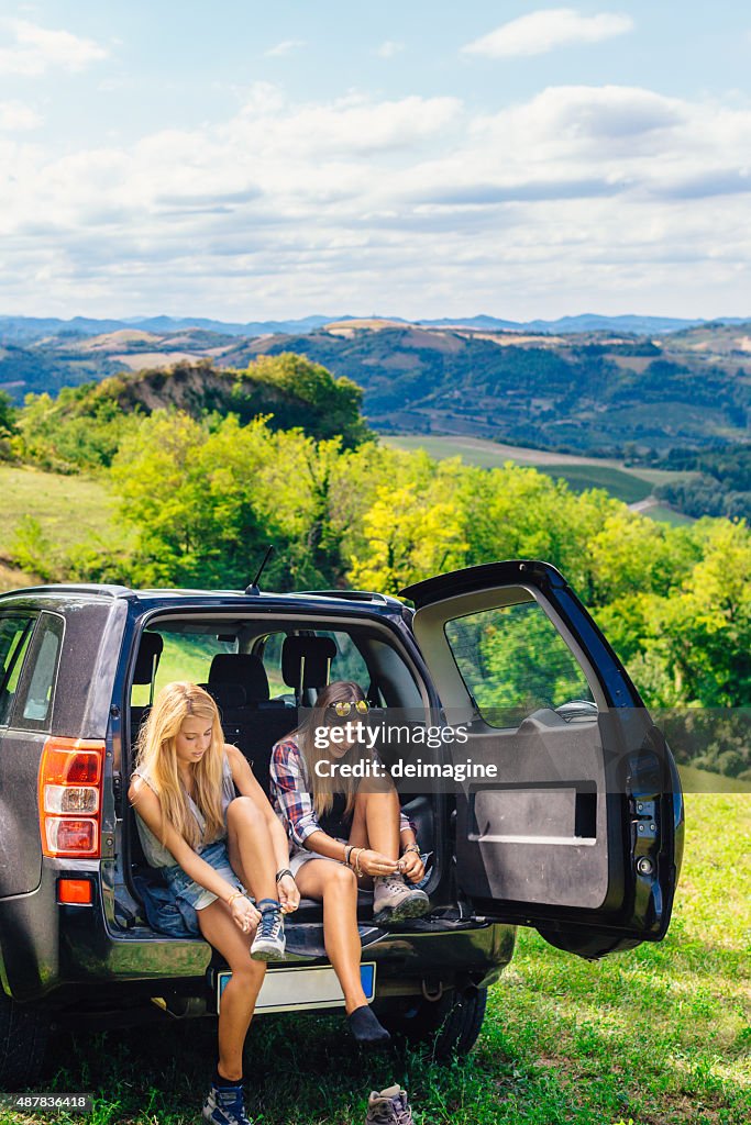 Women preparing for trek