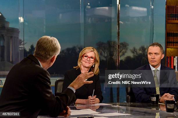 Pictured: Kathleen Parker, Columnist at The Washington Post, and FMR. Rep. Harold Ford appear on 'Meet the Press' with host David Gregory in...