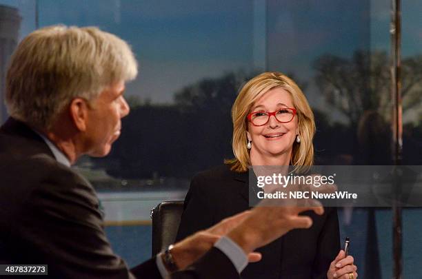 Pictured: Kathleen Parker, Columnist at The Washington Post, appears on 'Meet the Press' with host David Gregory in Washington, D.C., Sunday, April...
