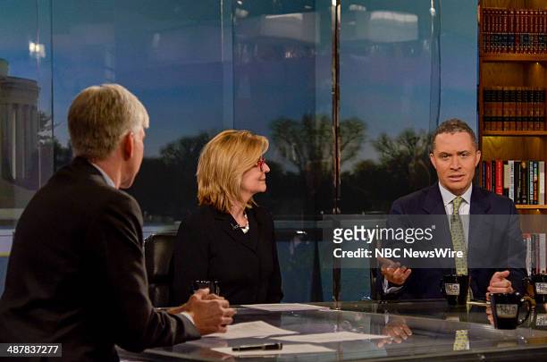 Pictured: Kathleen Parker, Columnist at The Washington Post, and FMR. Rep. Harold Ford appear on 'Meet the Press' with host David Gregory in...