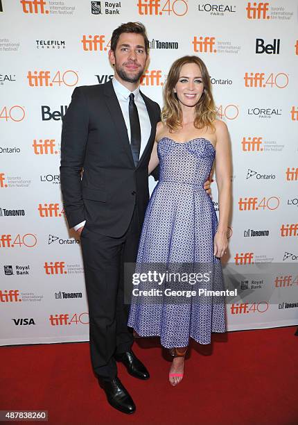 Actors John Krasinski and Emily Blunt attend the "Sicario" premiere during the 2015 Toronto International Film Festival at Princess of Wales Theatre...