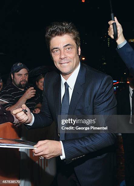 Actor Benicio Del Toro attends the "Sicario" premiere during the 2015 Toronto International Film Festival at Princess of Wales Theatre on September...