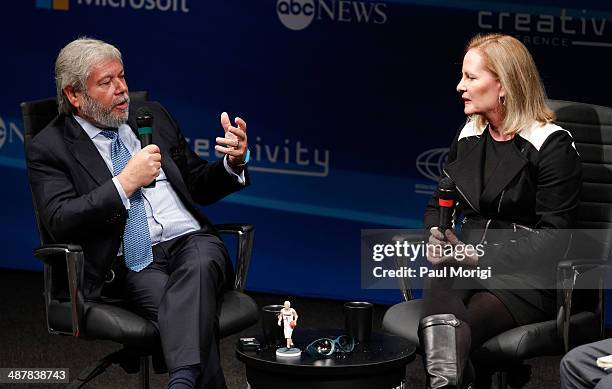 Avi Reichental and Mary Czerwinski on stage at the 2nd Annual Creativity Conference presented by the Motion Picture Association of America at The...