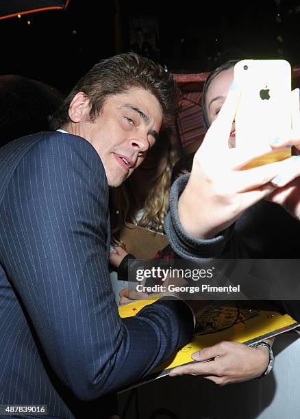 Actor Benicio Del Toro attends the "Sicario" premiere during the 2015 Toronto International Film Festival at Princess of Wales Theatre on September...