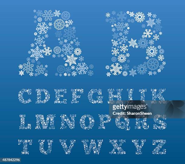 christmas themed abc letters made of snowflakes - ice alphabet stock illustrations
