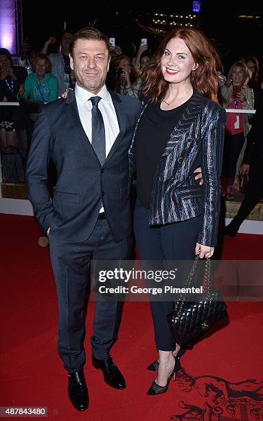 Actor Sean Bean and Ashley Moore attend the "Sicario" premiere during the 2015 Toronto International Film Festival at Princess of Wales Theatre on...