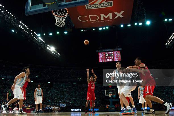 Juan Toscano of Mexico takes a free throw during a semifinals match between Argentina and Mexico as part of the 2015 FIBA Americas Championship for...