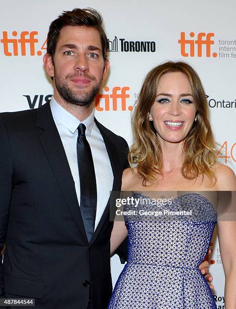 Actors John Krasinski and Emily Blunt attend the "Sicario" premiere during the 2015 Toronto International Film Festival at Princess of Wales Theatre...