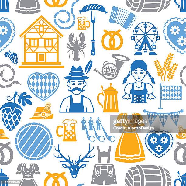 oktoberfest wiederholte muster - bierfest stock-grafiken, -clipart, -cartoons und -symbole