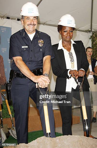 City of Los Angeles Police Chief Charlie Beck and Viola Davis attend The Rape Foundations ground breaking ceremony for the construction of a new...