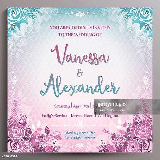 wedding invitation. floral square card 14.5 cm - wedding invite stock illustrations