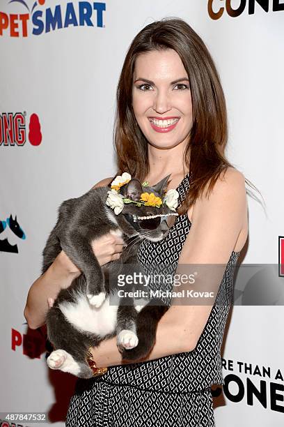 Actress Breann Johnson with Bagel, a.k.a. Sunglass Cat, attends the MTAC 2015 Art Festival at The Autry National Center on September 11, 2015 in Los...