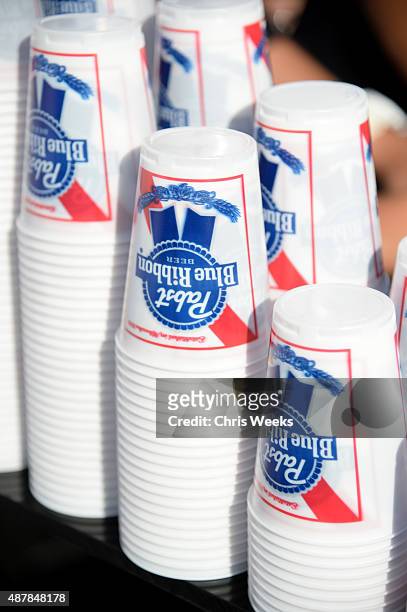 General view of Pabst Blue Ribbon beer during the Cycle for Heroes event to benefit The Heroes Project at Santa Monica Pier on September 11, 2015 in...