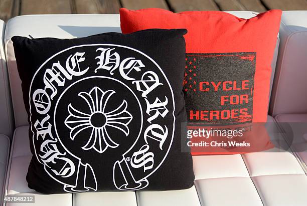 Cycle for Heroes branded seating area is seen during the Cycle for Heroes event to benefit The Heroes Project at Santa Monica Pier on September 11,...