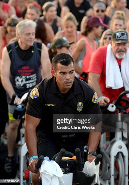 Participants ride during the Cycle for Heroes event to benefit The Heroes Project at Santa Monica Pier on September 11, 2015 in Santa Monica,...