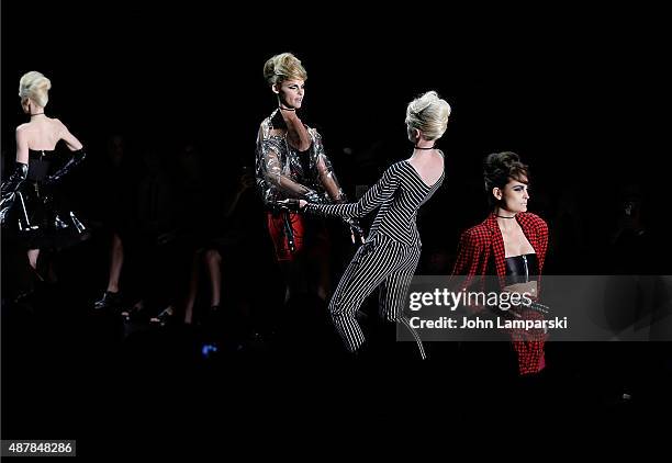 Models walk the runway during the Betsey Johnson show during Spring 2016 New York Fashion Week: The Shows at The Arc, Skylight at Moynihan Station on...