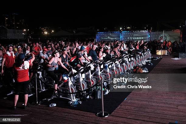 Participants ride during the Cycle for Heroes event to benefit The Heroes Project at Santa Monica Pier on September 11, 2015 in Santa Monica,...