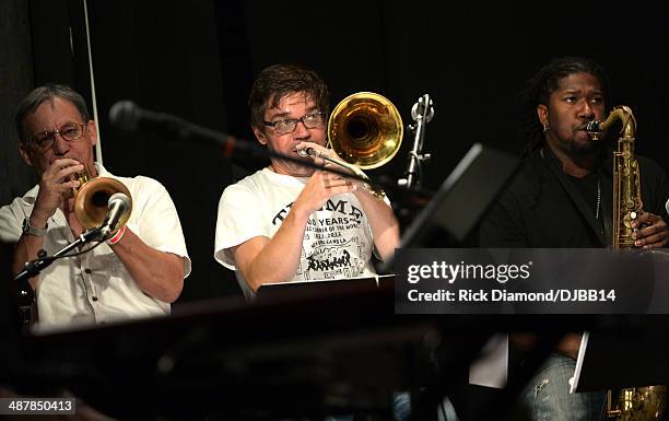 Bobby Campo, Mark Mullins, and Khris Royal rehearse for The Musical Mojo of Dr. John: A Celebration of Mac & His Music at the Joy Theatre on May 2,...