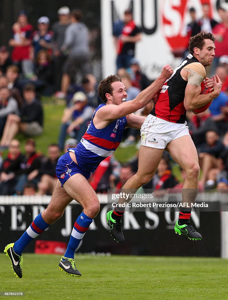 Kyle Hardingham Kyle Hardingham of Essendon takes a mark during the VFL Semi Final ...
