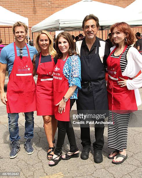 Actors Rusty Joiner, Erin Murphy, Kate Linder, Joe Mantegna and Marilu Henner attends the "Police And Firefighters Appreciation Day" hosted by the...