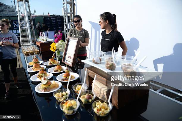 General view of the food provided at the Cycle for Heroes event to benefit The Heroes Project at Santa Monica Pier on September 11, 2015 in Santa...