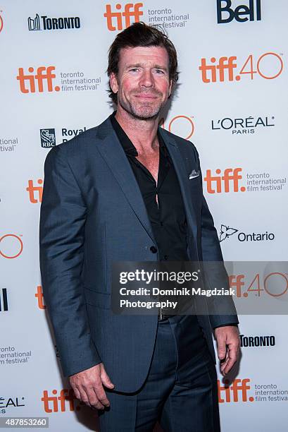 Screenwriter Taylor Sheridan attends the "Sicario" premiere during the Toronto International Film Festival at the Princess of Wales Theatre on...