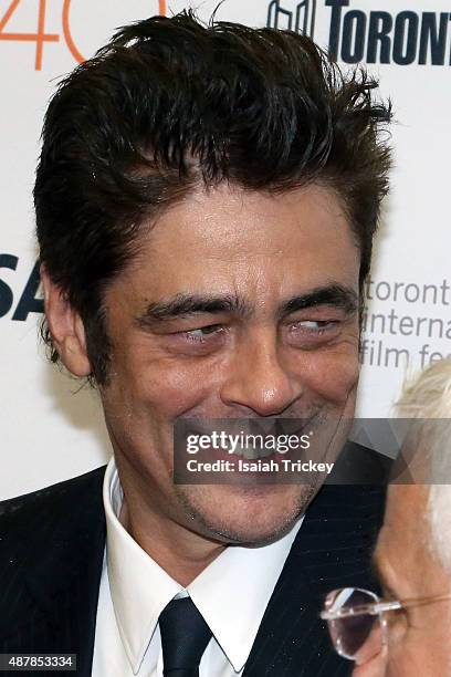 Actor Benicio Del Toro attends the 'Sicario' premiere during the 2015 Toronto International Film Festival at Princess of Wales Theatre on September...