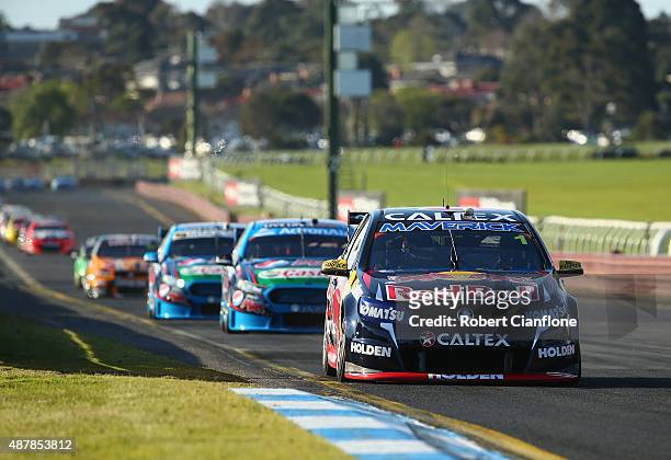 Jamie Whincup drives the Red Bull Racing Australia Holden during qualifying for the Sandown 500, which is part of the V8 Supercars Championship at...