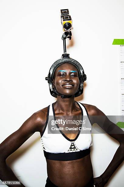 Model Alek Wek backstage at Milk Studios on September 11, 2015 in New York City.