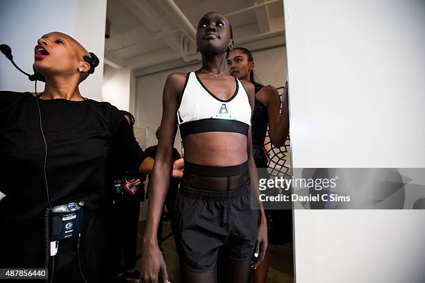 Models rehearsing the runway for Chromat featuring Intel Collaboration show at Milk Studios on September 11, 2015 in New York City.