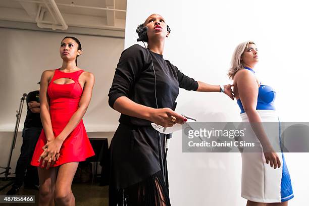 Models rehearsing the runway for Chromat featuring Intel Collaboration show at Milk Studios on September 11, 2015 in New York City.
