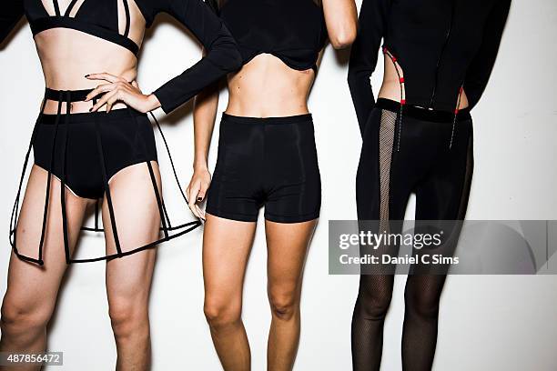 Models in line up backstage during the Chromat featuring Intel Collaboration show at Milk Studios on September 11, 2015 in New York City.