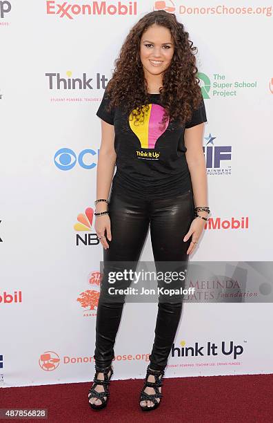 Actress Madison Pettis arrives at the Entertainment Industry Foundation Hosts Star-Studded Telecast For Teachers And Students at Barker Hangar on...