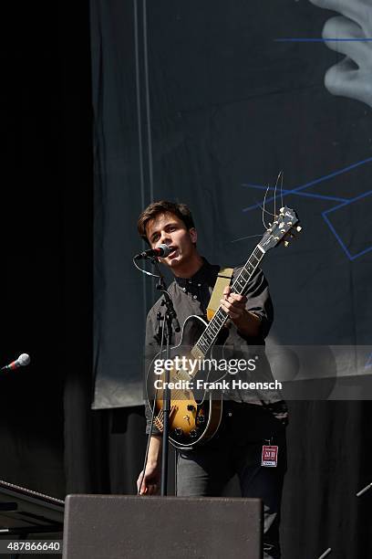 Singer Niklas Keiser from the band RAZZ performs live on stage during the first day of the Lollapalooza Berlin music festival at Tempelhof Airport on...