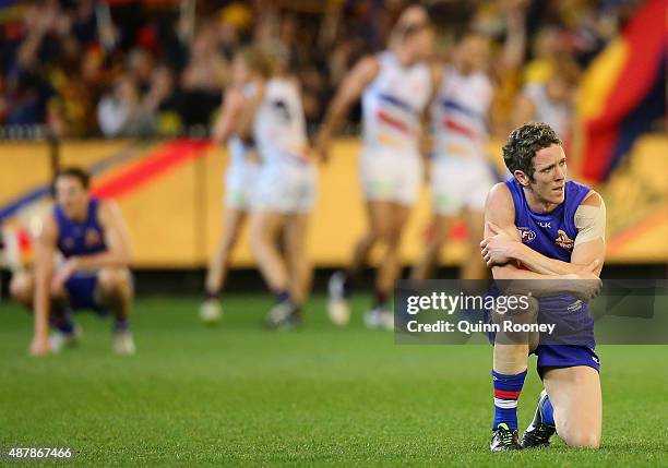 Robert Murphy of the Bulldogs looks dejected after losing the AFL Second Elimination Final match between the Western Bulldogs and the Adelaide Crows...