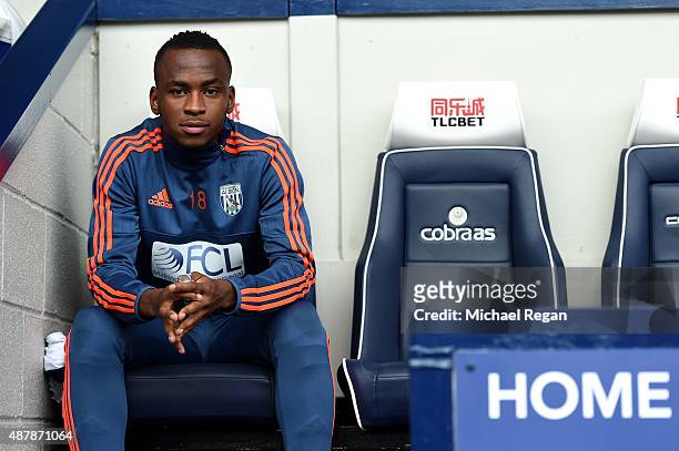 Saido Berahino of West Bromwich Albion looks on from the bench during the Barclays Premier League match between West Bromwich Albion and Southampton...
