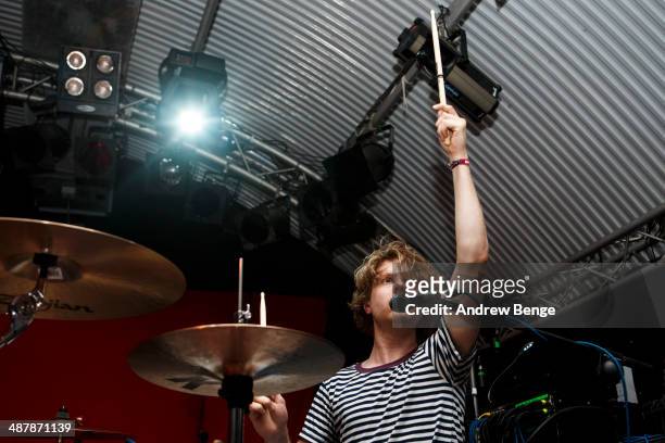 Steven Ansell of Blood Red Shoes performs on stage at The Cockpit to open Live At Leeds music festival on May 2, 2014 in Leeds, United Kingdom.