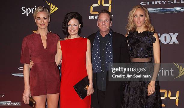 Actors Yvonne Strahovski, Mary Lynn Rajskub, Kiefer Sutherland and Kim Raver attend "24: Live Another Day" World Premiere at Intrepid Sea on May 2,...