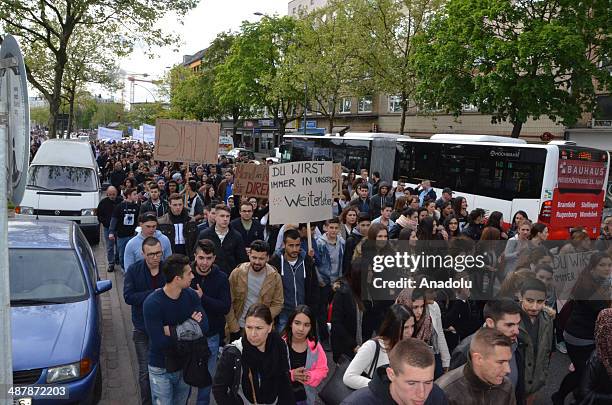 Nearly 600 people attend the march held by friends of Diren to commemorate him, in Hamburg, Germany on May 2, 2014.