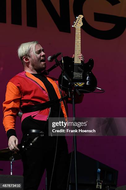 Jonathan Higgs of Everything Everything performs live on stage during the first day of the Lollapalooza Berlin music festival at Tempelhof Airport on...