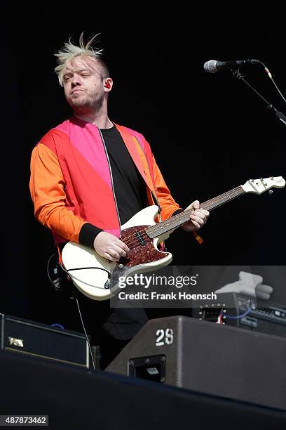 Jonathan Higgs of Everything Everything performs live on stage during the first day of the Lollapalooza Berlin music festival at Tempelhof Airport on...