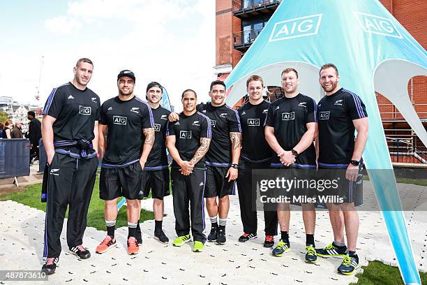 All Blacks Luke Romano, Liam Messam, TJ Perenara, Aaron Smith, Codie Taylor, Sam Cane, Wyatt Crockett, Kieran Read attend the Haka 360 Experience...