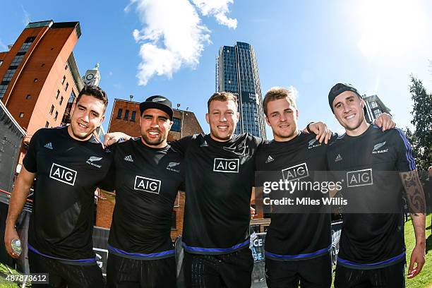 All Blacks Codie Taylor, Liam Messam, Wyatt Crockett, Sam Cane and TJ Perenara attend the Haka 360 Experience Launch Event at Oxo Tower Wharf South...