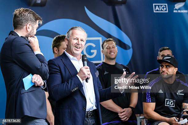 Ex All Blacks player Sean Fitzpatrick attends the Haka 360 Experience Launch Event at Oxo Tower Wharf South Wharf on September 12, 2015 in London,...