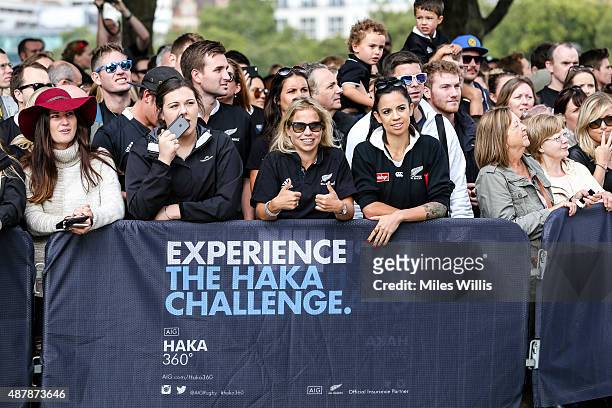 All Blacks fans attend the Haka 360 Experience Launch Event at Oxo Tower Wharf South Wharf on September 12, 2015 in London, England. The Haka 360...