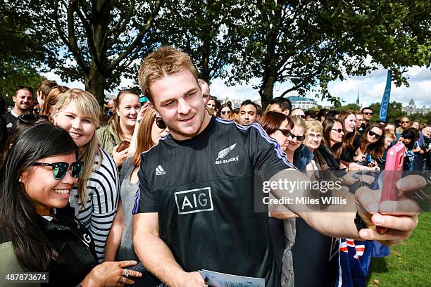 All Blacks player Sam Cane attends the Haka 360 Experience Launch Event at Oxo Tower Wharf South Wharf on September 12, 2015 in London, England. The...